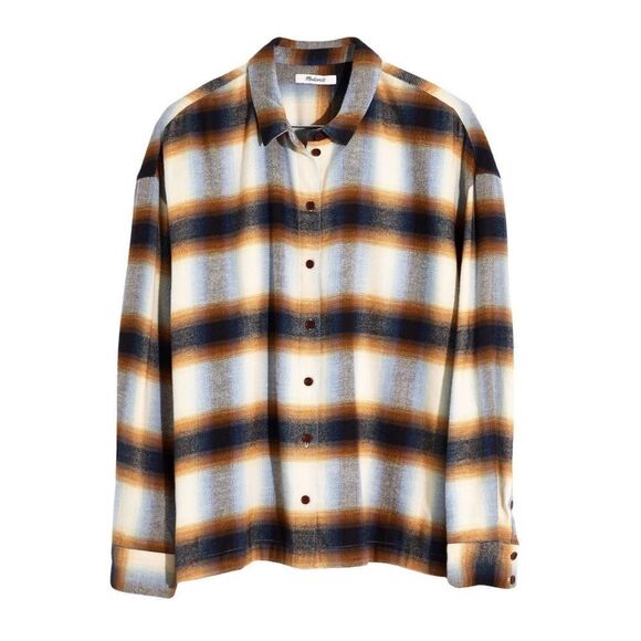 MADEWELL Flannel Westlake Plaid Shirt, Button Down, Medium (6/8) Brown/Black NWT - Picture 4 of 8